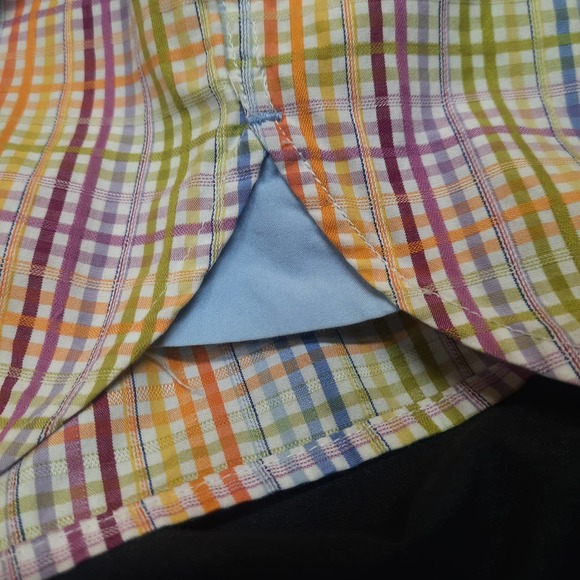 Tommy Hilfiger rainbow plaid check 80' 2 ply fabric button up flip cuff shirt XL - Picture 4 of 8